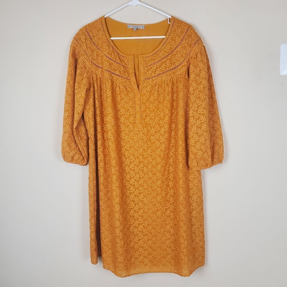 Daniel Rainn Mustard Gold Embroidered Tunic Dress Size Medium